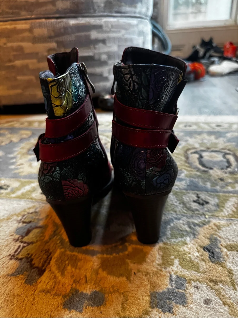 Women's Burgundy Ankle Booties with Decorative Buckle Detail